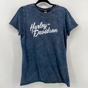 Harley Davidson Women’s Shirt Blue Logo Short Sleeves 100% Cotton L